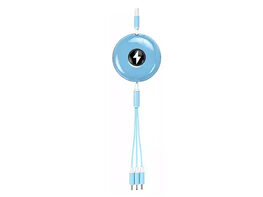 3-in-1 Retractable USB-C, Micro USB &Lightning Charging Cable (Blue)