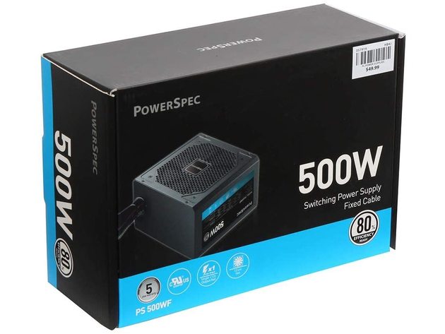 PowerSpec 500 Watt 80+ ATX Non-Modular White Certified Fixed Cable ...