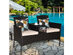 Costway Patio Rattan Conversation Set Loveseat Sofa Cushioned Coffee Table Mix Brown 