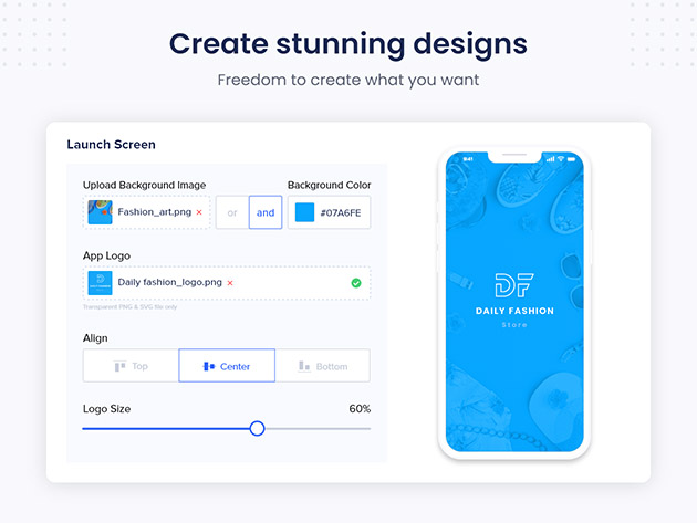 AppMySite app creator designs.