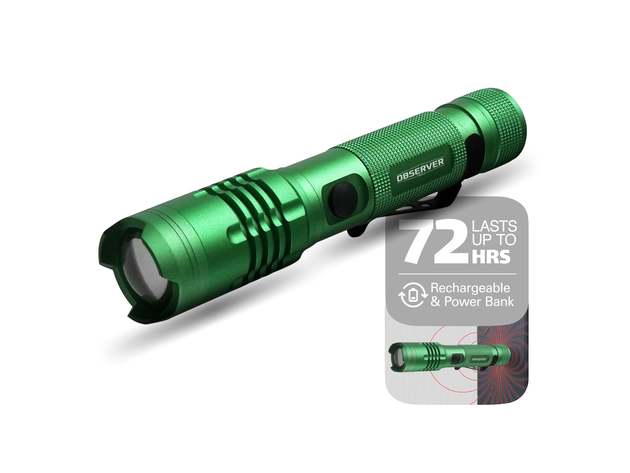 1200 Lumen Tactical LED Rechargeable Flashlight with Power Bank & Dual Power (Green)