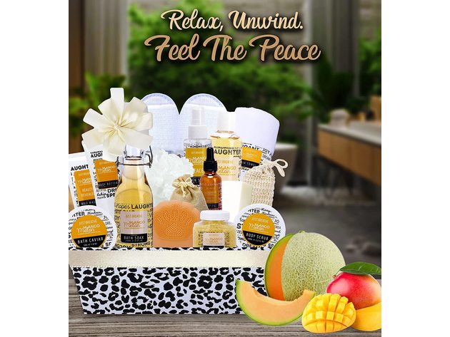 Above and Beyond Mango Melon & Sweet Orange Spa Gift Basket. Essential Oils Spa Bath Set