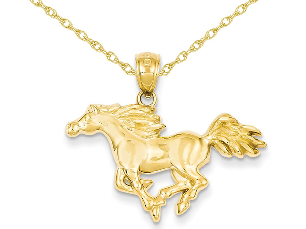 14K Yellow Gold Galloping Horse Charm Pendant Necklace with Chain