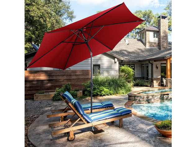 Costway 10FT Patio Umbrella 6 Ribs Market Steel Tilt W/ Crank Outdoor Garden Burgundy