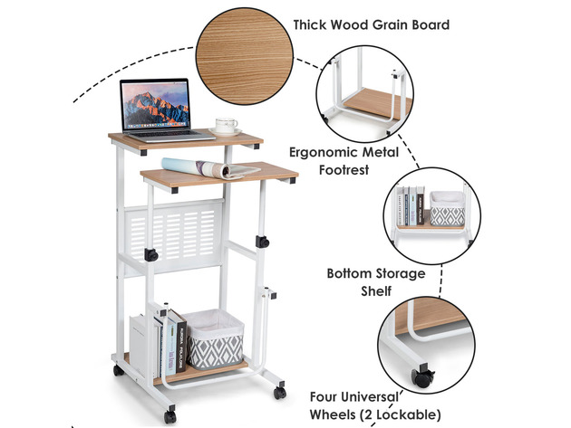 Costway Height Adjustable Computer Standing Desk w/wheels & Footrest - Oak